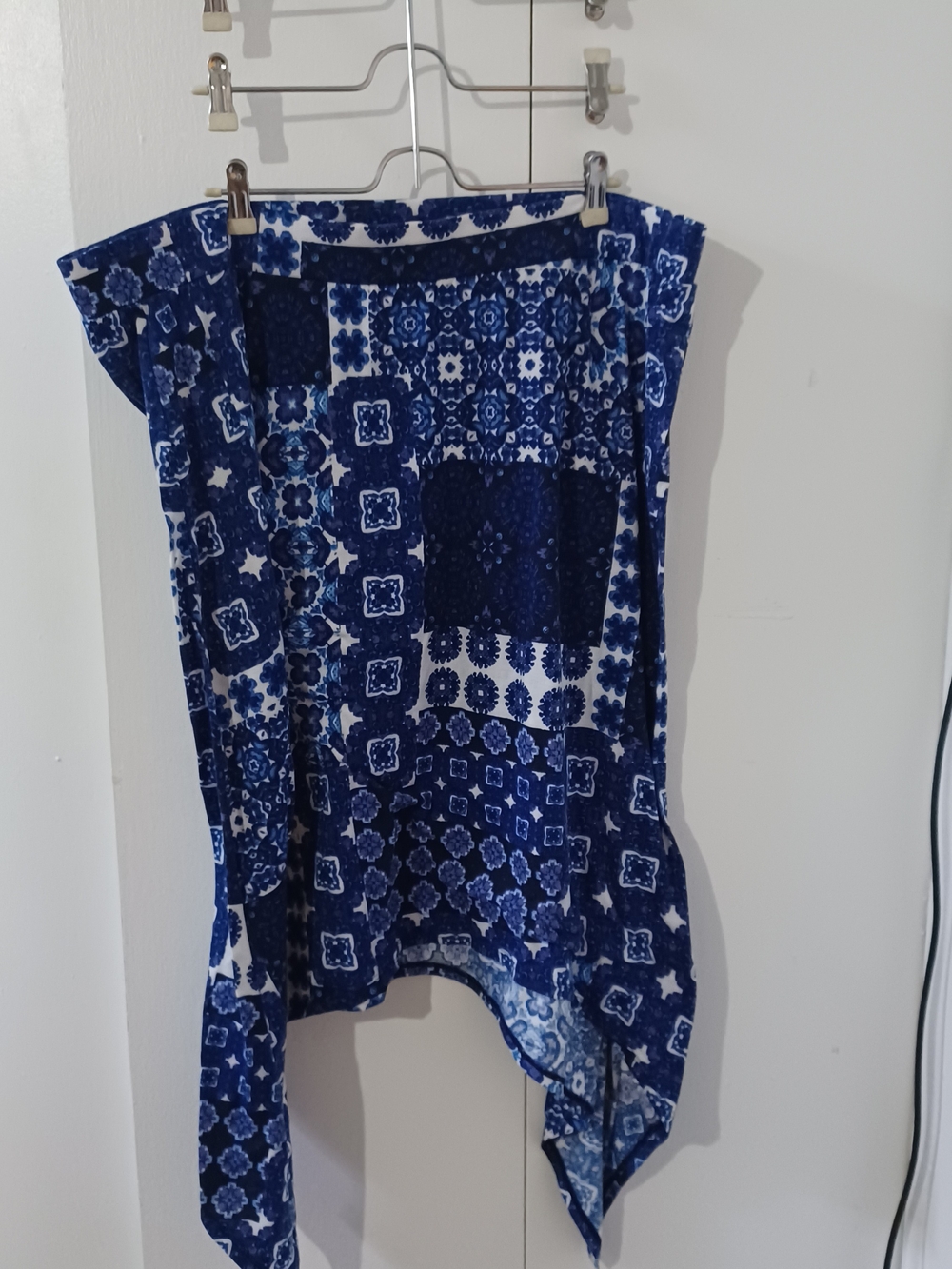 Blue & White Patchwork Print Skirt